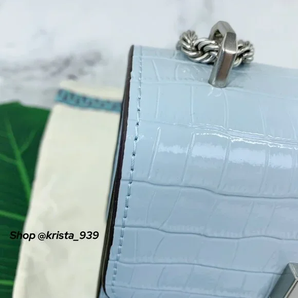 TORY BURCH ELEANOR SMALL Convertible Bag croc-embossed Blue Mist Leather - Picture 7 of 10